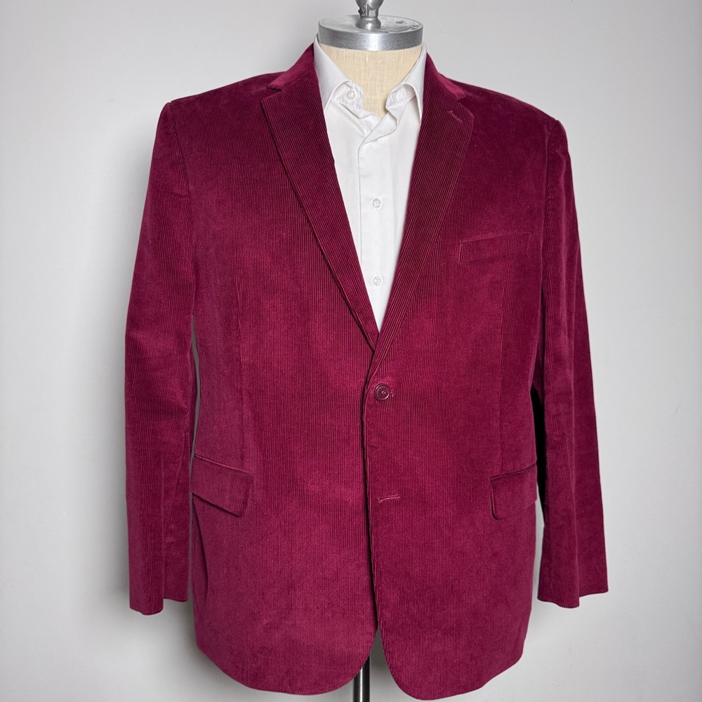 Adolfo Corduroy Blazer Mens 50R Burgundy Solid 2-Button Sport Coat Jacket